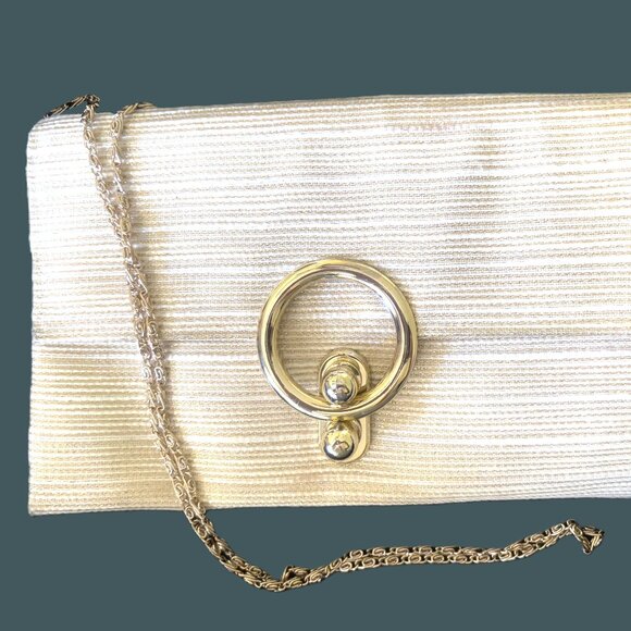 Kate Landry Bone Gold threaded "Silk Slub" Fabric Clutch/Crossbody EUC - Picture 3 of 11